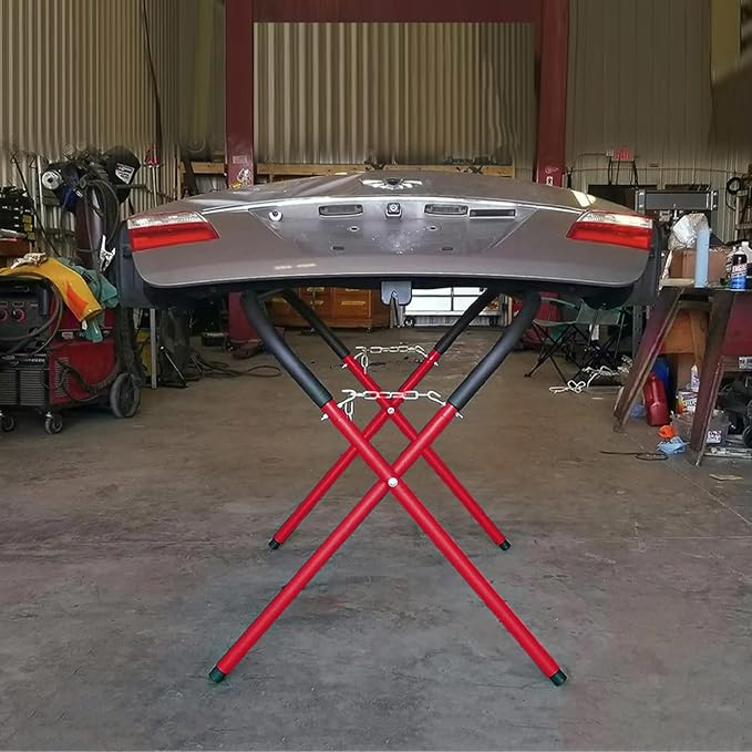 Portable Workbench Folding Work Stand, 1,000 Pound Capacity Foldable Work Table, Heavy-Duty Bumper Stand for Garage and Shop in Red