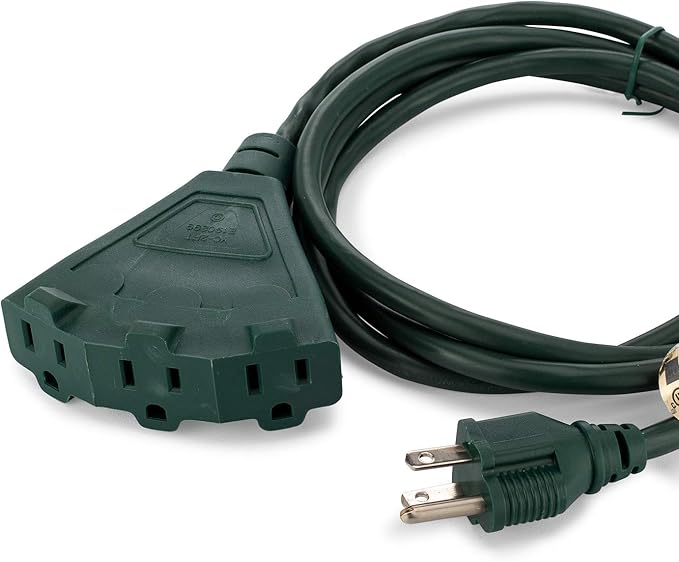 Holiday Lighting Outlet 6-Foot Green Extension Cord, 3-Prong Indoor & Outdoor Splitter, Perfect for Landscape Lighting