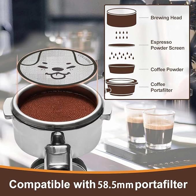 58.5mm Espresso Puck Screen, Lower Shower Screen, Metal Coffee Reusable Filter for 58mm Espresso Portafilter Basket, 1.7 Thickness(Doggie)