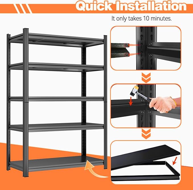 PRESTELION 44" H Storage Shelves 4-Tier Metal Shelf Adjustable Garage Shelving Unit Storage Rack for Basement, Warehouse, Pantry, Closet, Kitchen 44" H x 23.6" W x 11.8" D, Black