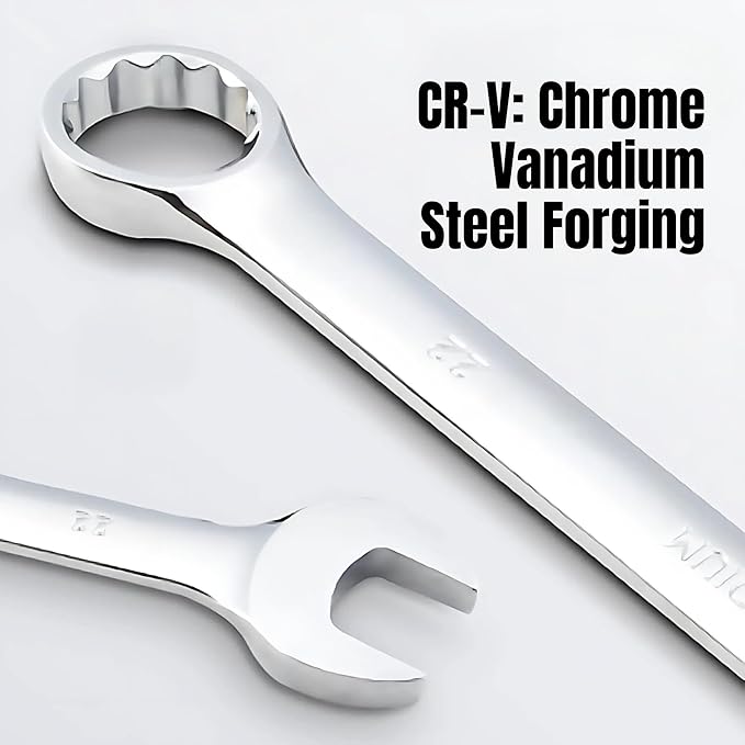 12mm Combination Wrench, Professional Grade Chrome Vanadium Steel (CR-V) Socket Mechanic Hand Tool, 12-Point Box-end, Perfect for Auto Repair, Household, Car, Truck Emergency (12mm)