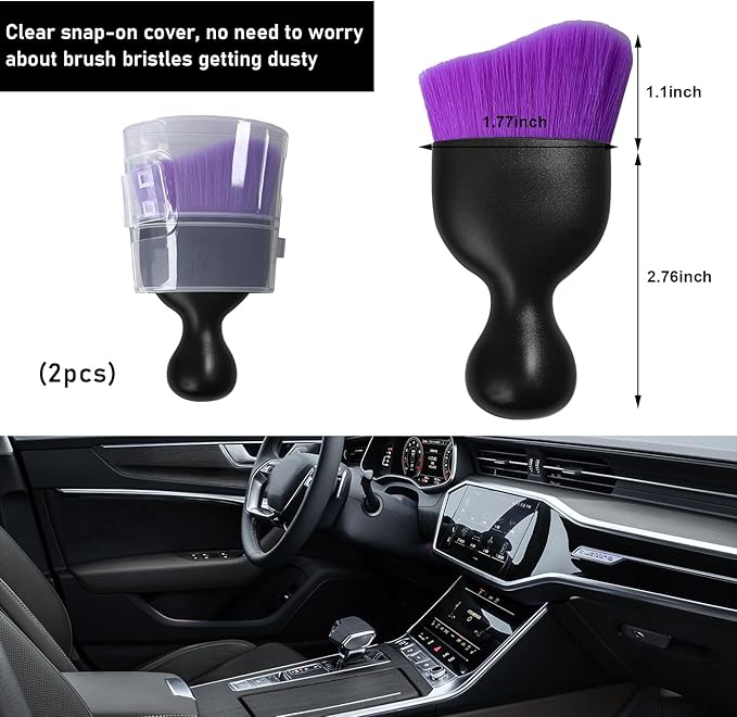 Ziciner 2 PCS Car Detailing Brush, Curved Soft Bristles Auto Removal Dust Collectors, Universal Vehicle Dashboard, Air Conditioner Vents etc Interior Cleaning Tool Accessories (Pure Purple)