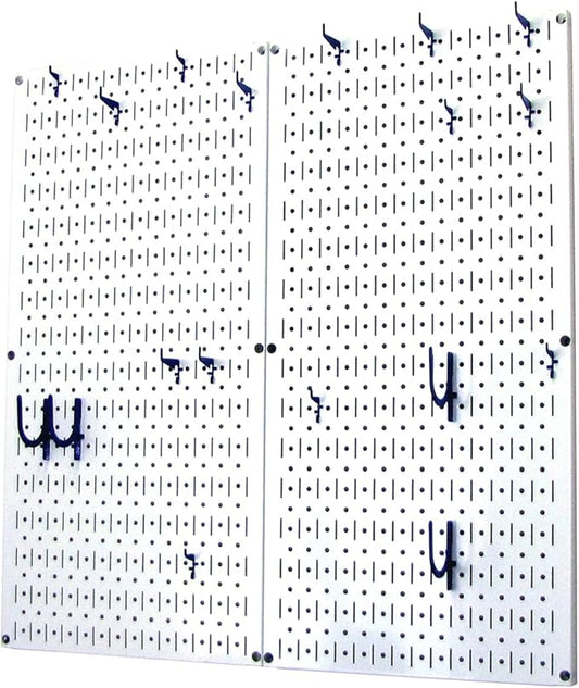 Wall Control Kitchen Pegboard Organizer Pots and Pans Storage Rack Organization Kit with White Pegboard and Blue Accessories