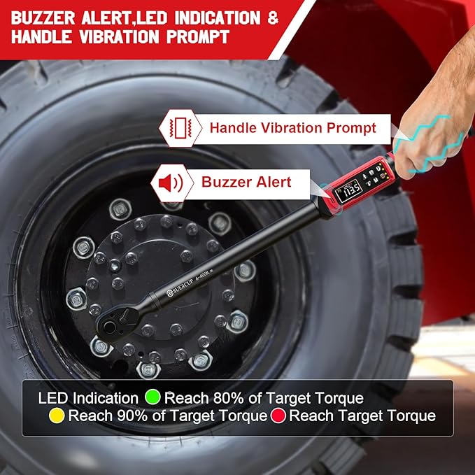 1/2-inch Drive Digital Torque Wrench (4.4-295 Ft.lb/6-400Nm), ±1% Accuracy Digital Torque Wrench with Buzzer and LED Alarm,9 Preset Mode and Four Units of Measure for Car, Moto and Bike, DIY