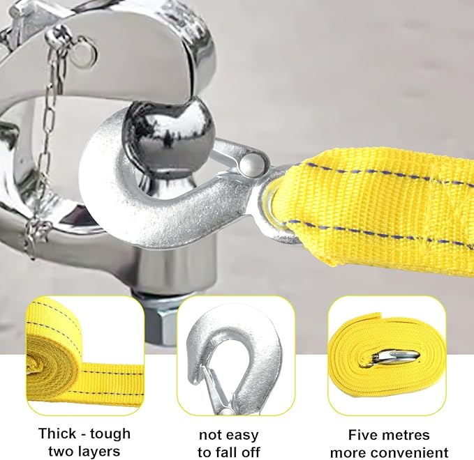 Tow Straps Heavy Duty with Hooks, 2" x 16.4 Ft,13,227 lbs Heavy Duty ATV Car Tow Strap with Hooks, Emergency Towing Straps,Tow Ropes for Boat Vehicles Towing Accessories Roadside Recovery Strap
