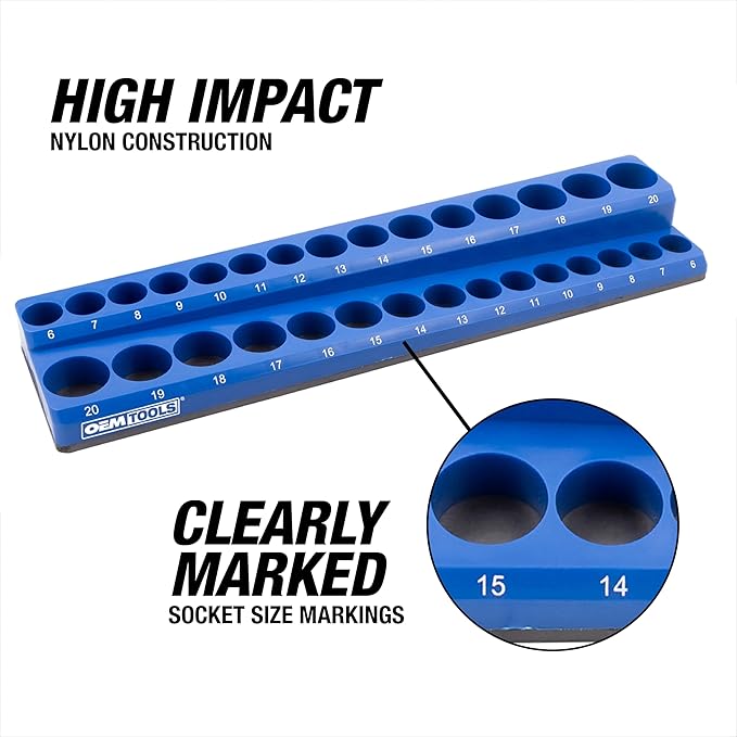 OEMTOOLS 22486 3 Piece Metric Magnetic Socket Tray Set, Magnetic Socket Organizer Holds Up to 75 Sockets in 1/4", 3/8", and 1/2" Sizes, Blue Magnetic Socket Holders