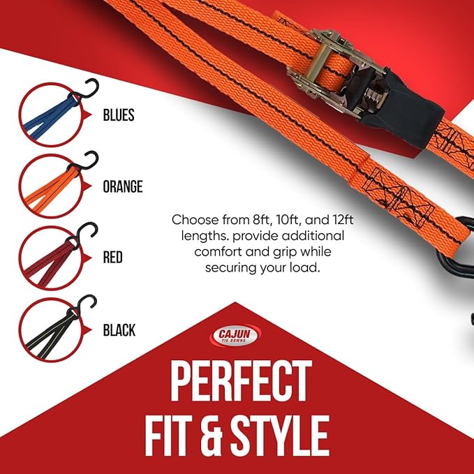 Cajun Tie Downs - 3 Point Tie Down Ratchet Strap for Jet Ski, Sea Doo & Wave Runner (8 Feet, Orange)