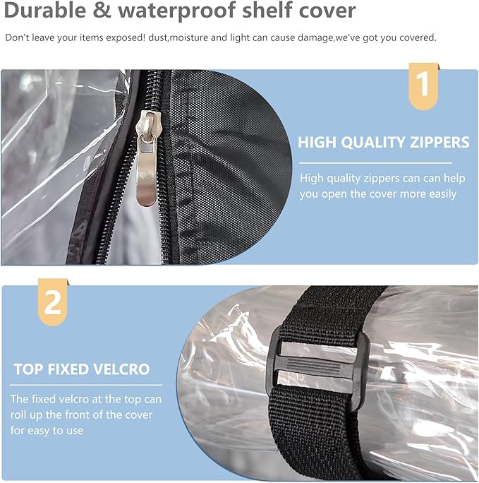 Wire Rack Covers,Heavy Duty 600D Dustproof Waterproof Storage Rack Covers for Metal Shelves,Storage Shelf Cover with Zipper for Wire Shlef,30''W x 14''D x 63''H,Black with Clear Front