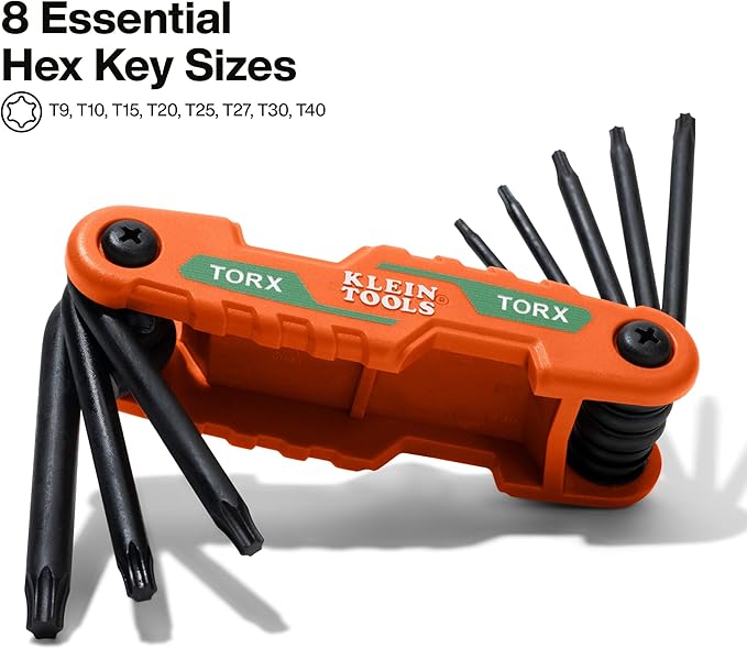 Klein Tools 70540T Compact Folding Torx Key Set, 8 Keys T9 to T40, Industrial Strength Heat Treated Alloy Steel