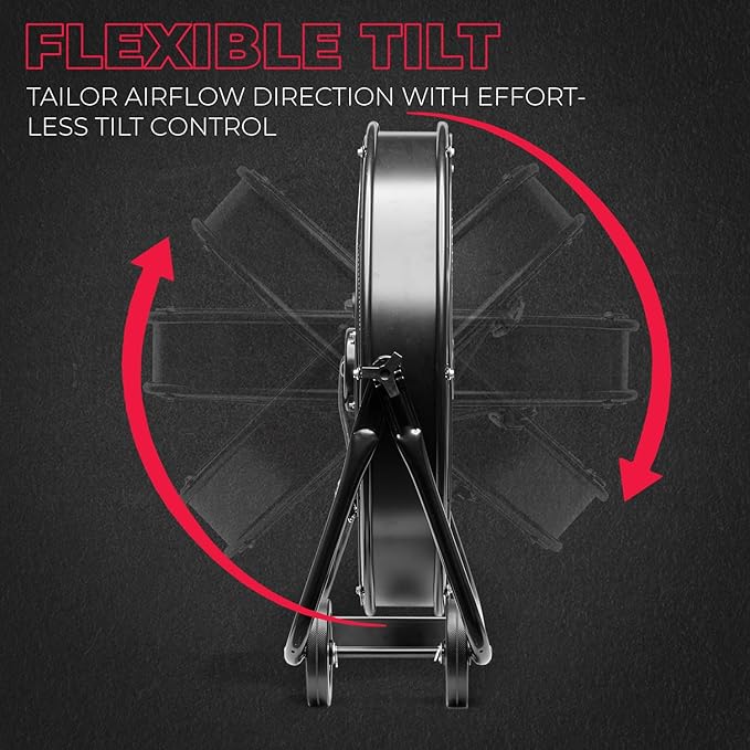 XtremepowerUS 24" Industrial Shop Fan High-Velocity Flow Drum Fan Floor Fan Rolling Drum Garage Tilt 3 Adjustable Speed Commercial, Gym, Garage Use, Black