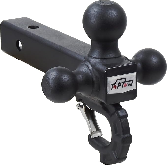 TOPTOW Trailer Hitch Tri-Ball Hitch with Hitch Balls & Beast Tow Hook Matte Black, Fits 2-inch Receiver