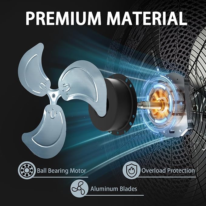 AZOUTDOOR 24" Wall Mount Fan, 120° Oscillating Fan and High Velocity 3-Speed Wall Fans, 8850 CFM Industrial Outdoor Wall Fans for Commercial, Garage, Residential, Warehouse - Etl Listed, Black