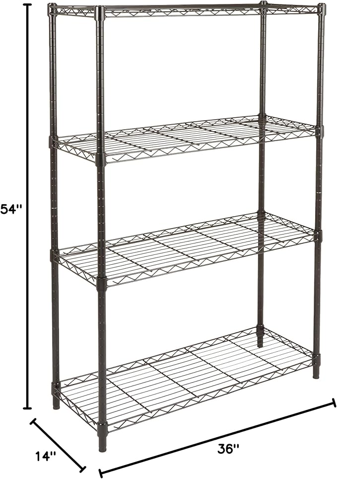 AmazonBasics 4-Shelf Adjustable, Heavy Duty Storage Shelving Unit, Black (36L x 14W x 54H) & 3-Shelf Adjustable, Heavy Duty Storage Shelving Unit, Black (23.3L x 13.4W x 30H)