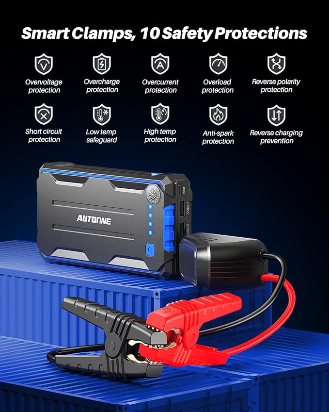 AUTOONE 4000A Car Jump Starter, Battery Jumper Starter Portable for Compact Car Up to 10.0L Gas and 8.0L Diesel Engine Jump Box with Jumper Cables, USB Output and LED Light