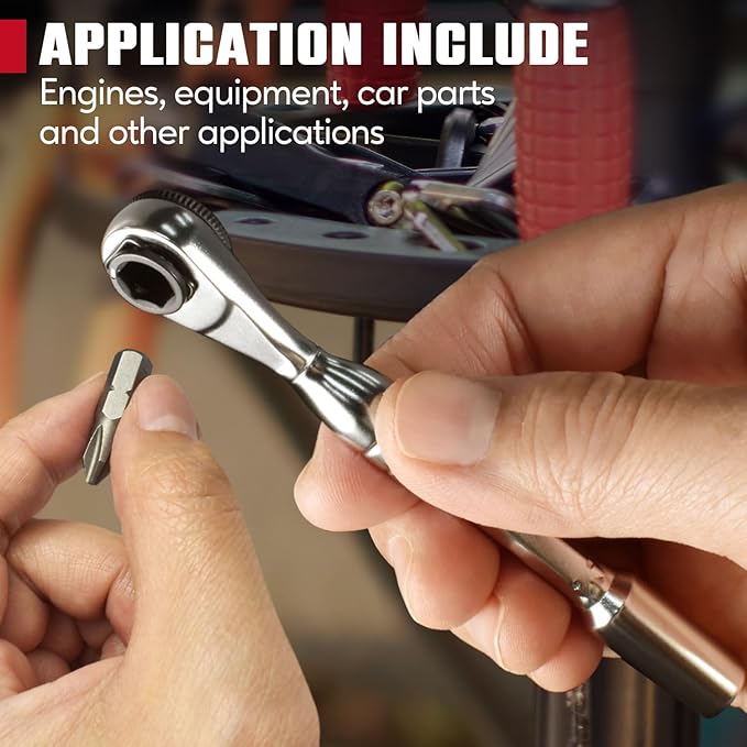 CROM 1/4-inch Mini Ratchet Wrench - Use As 1/4 Bit Ratchet, Extender, T-Handle Or 4-Inch Micro Ratchet, Reversible Switch, Magnetic Bit Retention, Small EDC Wrench To Fit In Tight Space