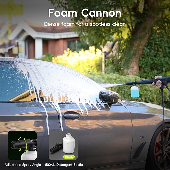 Pressure Washer, Power Washer with 500ml Foam Cannon, 4 Quick-Connect Nozzles, High Pressure Cleaner for Car Washing, Driveway, Patio, Deck, Bright Green