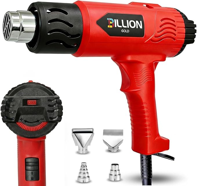 3D Grip Heat Gun 1800W - 120℉ to 1200℉ Dual Temperature Hot Air Gun Kit with 4 Nozzles - Black Red Professional Heat Shrink Gun for Crafts, Shrink Wrap, Electronics Repair