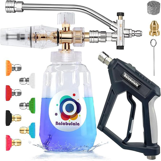 Foam Cannon with Dual Connector, Balabulala Dual Connector Foam Cannon with 5000PSI Pressure Washer Gun,7 Nozzles, 1/4" Quick Connect