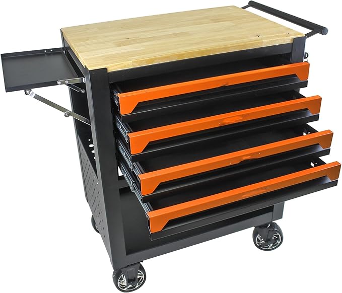 36" Tool Box with Wheels,Tool Chest with 4 Drawers,Rolling Tool Cart with Wooden Top Workbench ,660lbs Load Tool Cabinet with Locked Drawers Storage Organizer Cabinet for Garage, Repair Shop, Workshop