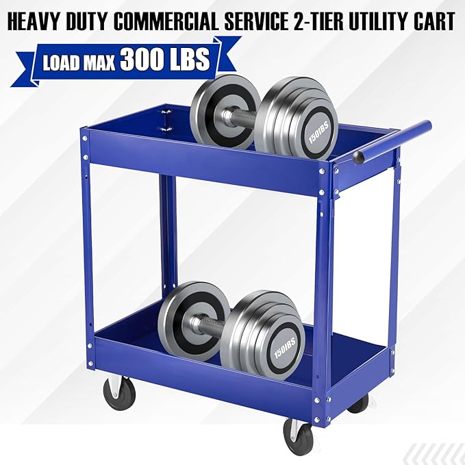 2 Tier Metal Utility Cart,330 Lbs Metal Heavy Duty Utility Cart On Wheels,2 Shelf Steel Rolling Tool Cart, Tool Storage Organizer for Mechanic, Garage, Workshop, Warehouse