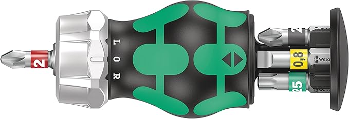 Wera 05008884001 Kraftform Kompakt Stubby magazine RA 2, Stubby Ratchet Screwdriver with Bit Magazine, 6 pieces