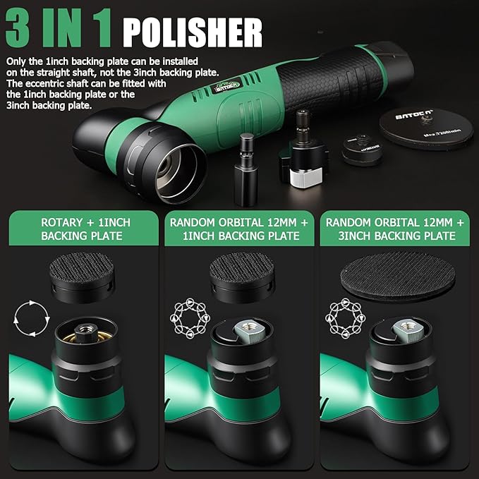BATOCA S5 Cordless Car Buffer Polisher Kit 1 Inch 3 Inch Dual Action & Rotary Polishing Machine for Car Detailing,2x 2.0Ah Batteries,6 Variable Speeds 2000-5500RPM,Orbital Polisher for Car Boat Polish