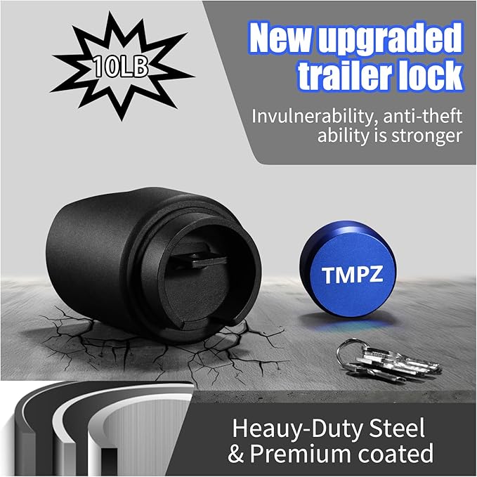 TMPZ Upgraded Heavy Duty Steel Trailer Hitch Lock for Most 2 Inch Couplers – Coupler Lock Secures Safety Chains, Anti-Theft Weatherproof Protection for RV, Pickup, Camper & Utility Trailers (Blue)
