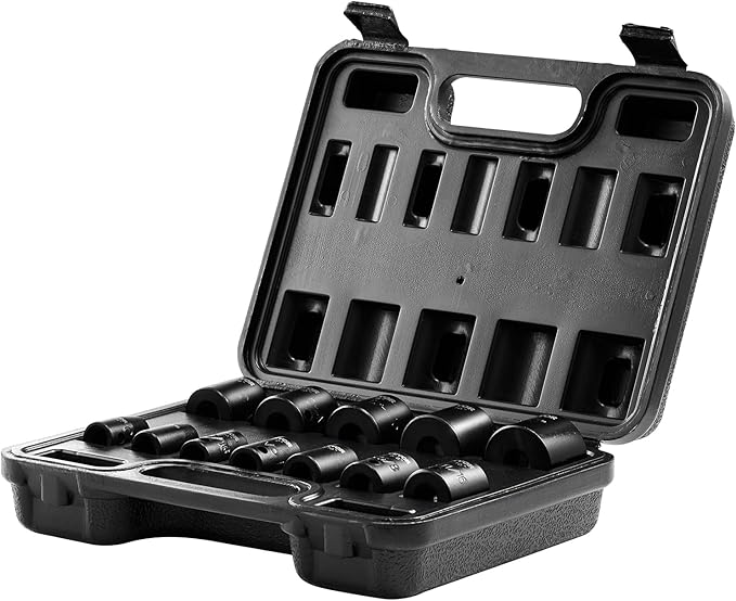 VEVOR 3/8" Drive Impact Socket Set, 12 Piece Shallow Socket Set SAE 5/16"-1", 6 Point Cr-Mo Alloy Steel for Auto Repair, Easy-to-Read Size Markings, Rugged Construction, Includes Storage Case