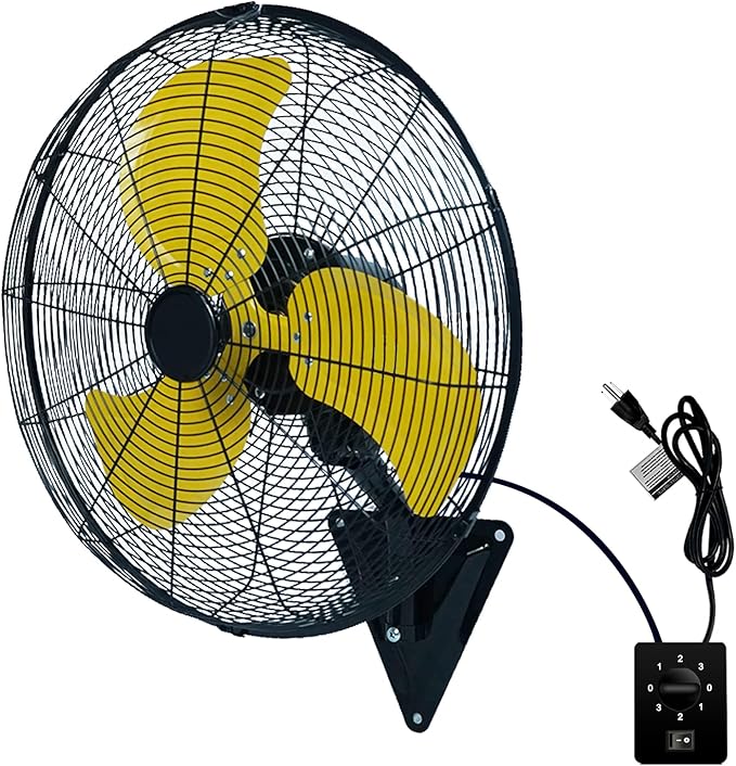 AZOUTDOOR Wall Mount Fan, 20" Oscillating Wall Fan with 7000CFM, 3-Speed, Upgrade Motor High Velocity Industrial Fans for Commercial, Garage, Residential and Patio Use, Yellow