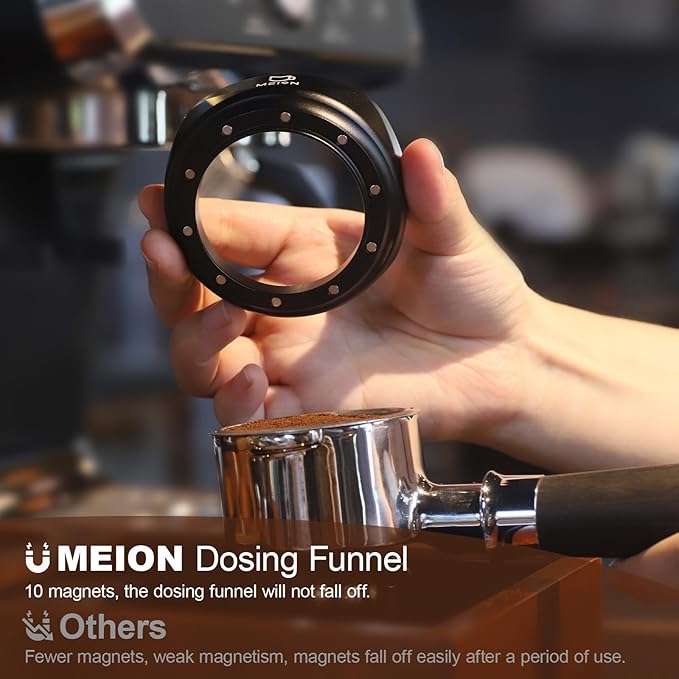 58mm Dosing Funnel and 58.5mm Puck Screen and Espresso Distribution Tool Set, Magnetic Coffee Funnel, Reusable 58.5mm Espresso Puck Screen(Black)