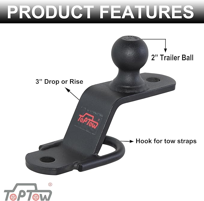 TOPTOW 64008 ATV/UTV 3-Way Hitch Adapter with 2 inch Ball, Bolt-on ATV Hitch Attachments