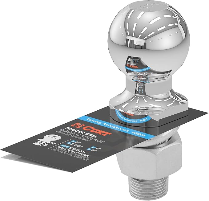 CURT 40004 Chrome Trailer Hitch Ball, 6,000 lbs, 2-Inch Diameter, 1 x 2-1/8-Inch Shank
