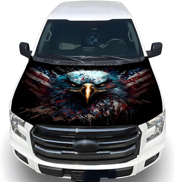 American Car Hood Cover - 59x51 in Car Hood Cover Eagle Flag Bonnet Banner with 2 Adjustable Triangular Fasteners, Universal Fit for Trucks, SUV, 250th Anniversary Flag
