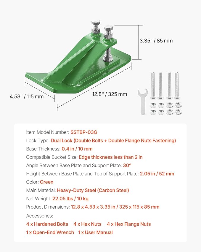 VEVOR Tractor Bucket Protector, 2PCS Heavy Duty Steel Bucket Edge Protectors, Anti-Skid Device with Double Hexagon Lock Nuts and Bolts, for Snow, Leave Removal & Spreading Gravel (Green)