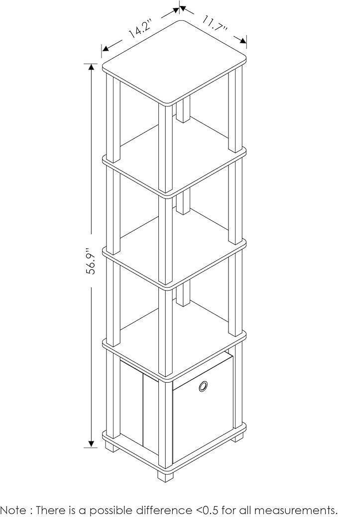 FURINNO TNT No Tools 5-Tier Display Decorative Shelf, French Oak Grey/Black/Black