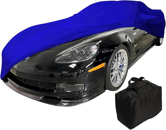C6 Corvette Indoor Car Cover - Custom Fit Ultraguard Stretch Satin - Dust Proof Full Cover - The Ultimate High End Fit for 2005-2013 Base, Grand Sport, ZR1, Z06 Corvettes (Blue)