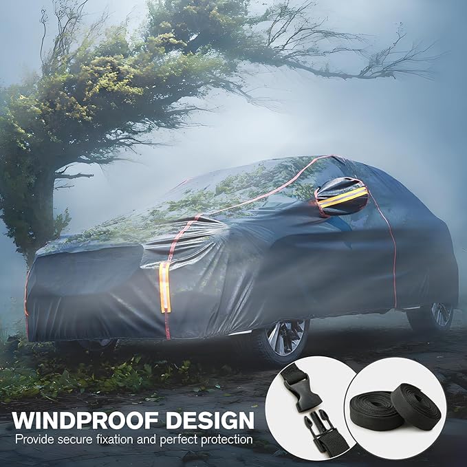 Car Cover Waterproof All Weather, 6 Layers XXL Full Exterior Covers with Zipper Cotton, Mirror Pocket. Outdoor Car Cover UV Snow Rain Wind Dust All Weather Outdoor Protection for Sedan (196-210 inch)