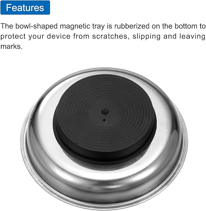 HARFINGTON Round Magnetic Tray 4" x 1.1" Stainless Steel Magnet Tool Tray Parts Holder for Socket Screw Nuts Bolts Pin Washers Metal Parts