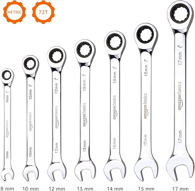 Amazon Basics 7-Piece Metric Ratcheting Combination Wrench Set