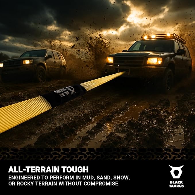 2-3/8" x 30 ft Elastic Snatch Strap – 17,600-lb Heavy-Duty Off-Road Kinetic Tow Strap, 100% Nylon with 20% Stretch & Reinforced Loops for Jeep, Truck, UTV/4x4 Vehicle Recovery (Black)