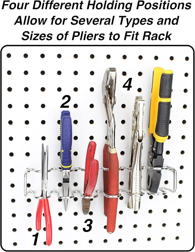 Pegboard Screwdriver Holder, 4-Pack - Hooks to Any Peg Board - Screwdriver and Pliers Rack Accessory Tool Organizer - Organization Accessory for Workbench, Garage, Tool Shed, Craft Room