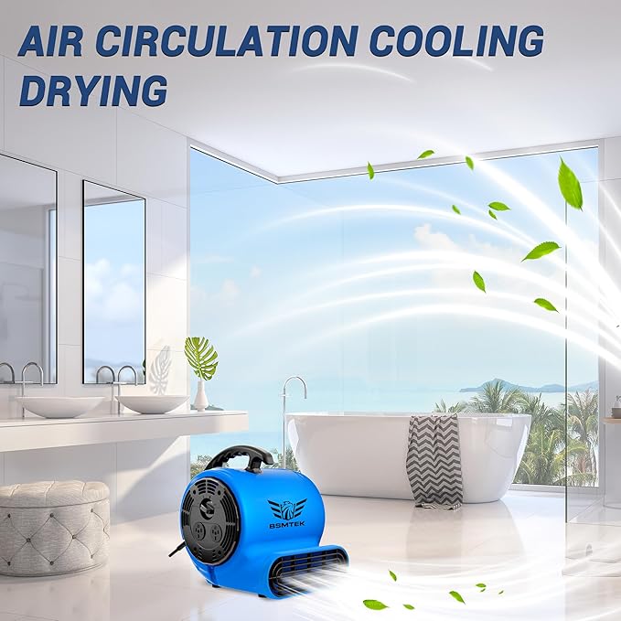 Air Mover Blower Fan, Industrial 1/3HP 1200CFM Monster Floor Blower Carpet Dryers - 3 Speeds Switch, 4 Adjustable Angles, 10FT Long Cord, Stackable - 2026 Upgraded