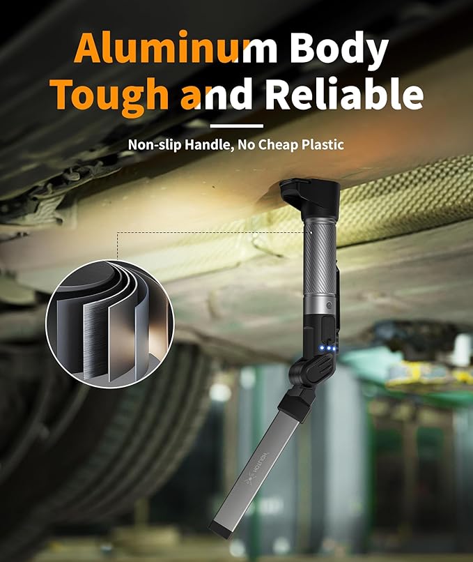 HOTLIGH Magnetic Work Light - 800 Lumens Rechargeable Work Light with Multifunctional Foldable Design, 2200 mAh Mechanic Light, 3 Lighting Modes Magnetic Flashlight for Car Repairing/Emergency, 1 Pack
