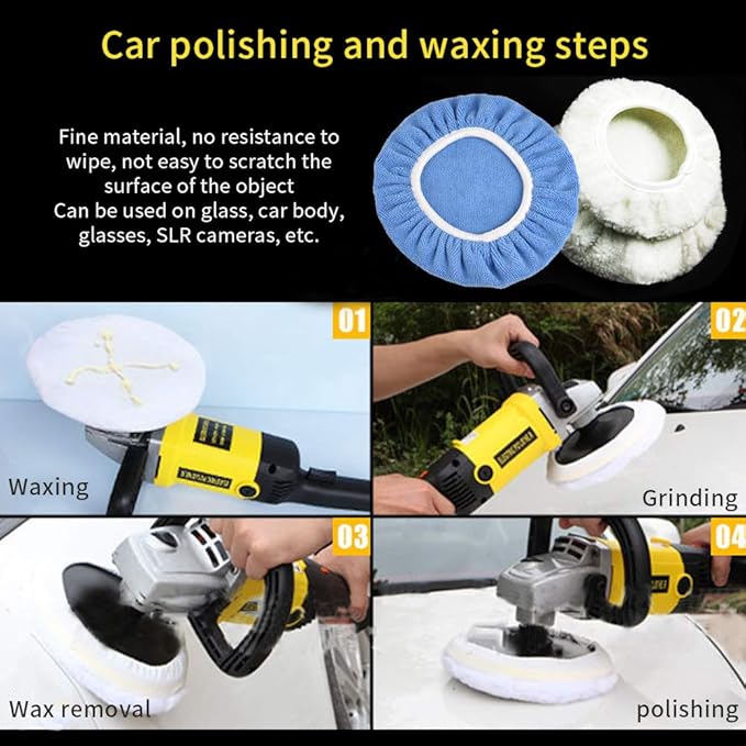 Car Polisher Pad Bonnet Wax Bonnet Set (5 to 6 Inches), 5Pcs Soft Microfiber + 3Pcs Wool Polishing Bonnet Orbital Buffing Pad Cover Waxing Bonnet for Car Polisher