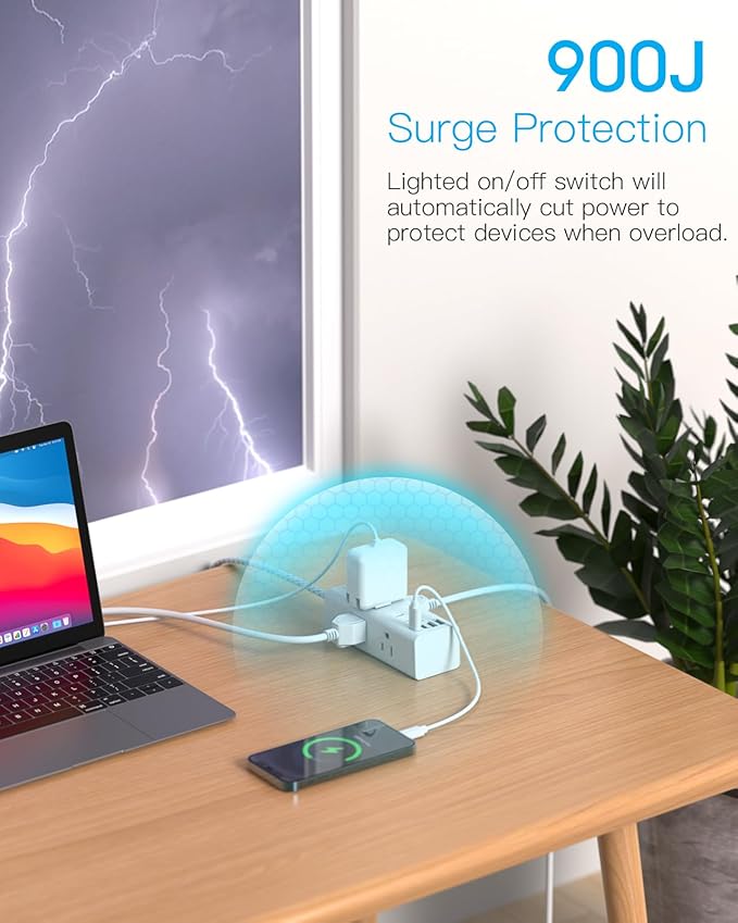 Power Strip Surge Protector - One Beat 6 Widely Outlets with 4 USB Ports (2 USB C), 5 Ft Extension Cord Flat Plug, Wall Mount Outlet Extender Small Power Strip for Travel Home Office College Dorm Room