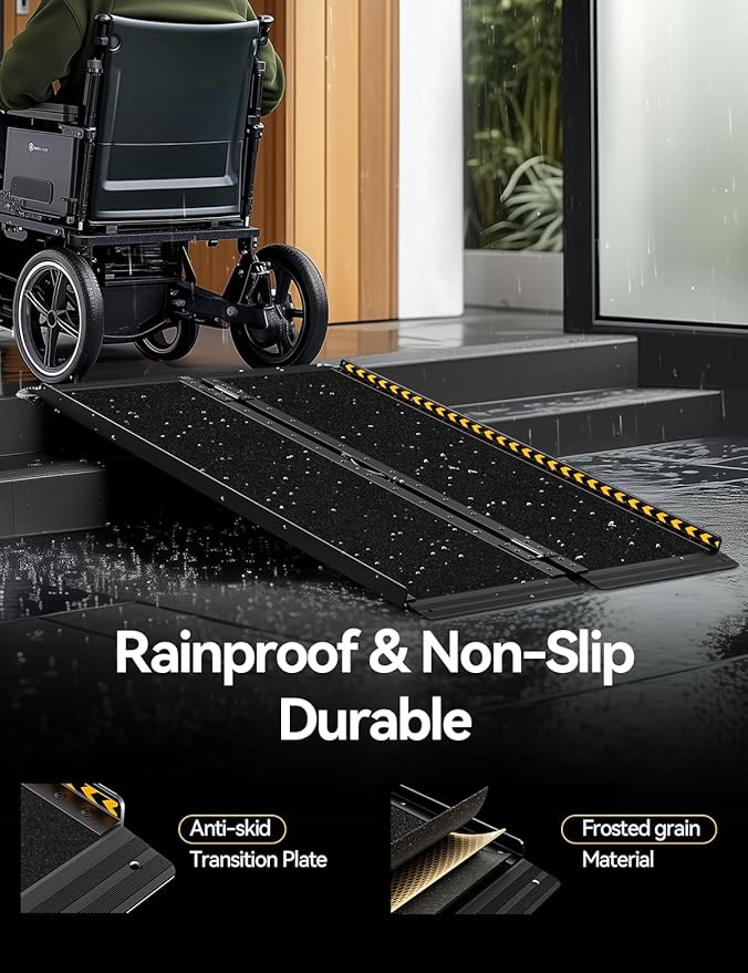 FACHNUO 4FT Wheelchair Ramp for Threshold 4-12 inches, Safe Use at Night Portable Threshold Ramps for Doorways, 800LBS Capacity, Non-Slip Durable Aluminum Alloy Folding Handicap Ramp for Home Steps