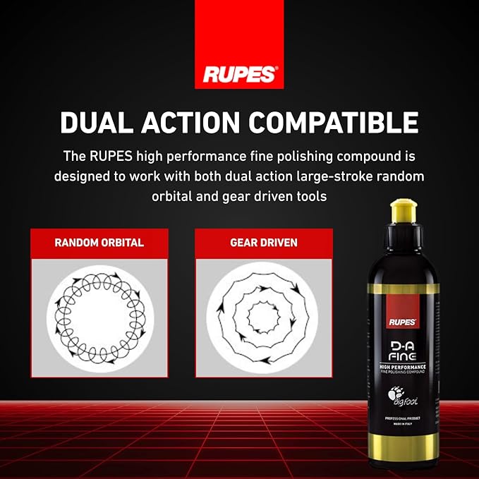 RUPES 9.DAFINE250 Pack of 6 Yellow 250 ml D-A Fine High Performance Fine Polishing Compounds for Car Detailing & Removing Scratches | Reduces Oxidation and Removes Swirl Marks | Light Defect Removal