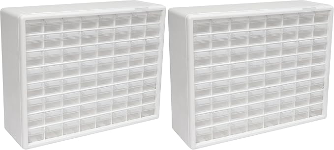 Akro-Mils 64-Drawer Plastic Drawer Storage Cabinet for Garage Organization, Bead Organizer, Building Bricks Storage, Teacher Toolbox, Makeup Organizer, 20-Inch W x 6-Inch D x 16-Inch H, 10164 White