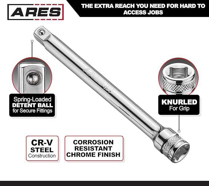ARES 70244-4-Piece 3/8-Inch Drive Socket Extension Set - Includes 1 3/4-Inch, 3-Inch, 6-Inch and 8-Inch Extensions - Premium Chrome Vanadium Steel with Mirror Finish