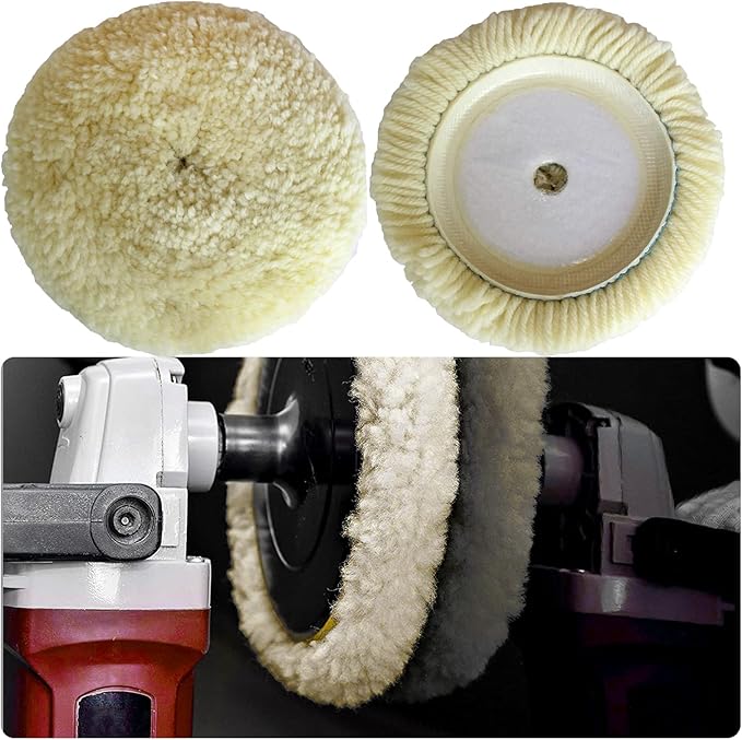 7" Wool Buffing Pad Kit 2PCS 100% Polishing Wool Pads Kit Low Linting Wool Pad, Used for Rotary and Random Orbit Sander/Polisher Buffing Equipment Buffing Pad Cleaner